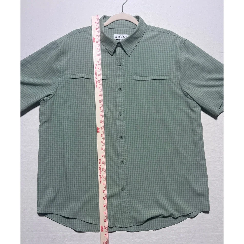 Orvis Mens XL Sage Green Micro Check Short Sleeve Performance Button Down Shirt